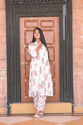 Arihantam Ivory Bloom Schiffli Anarkali Set